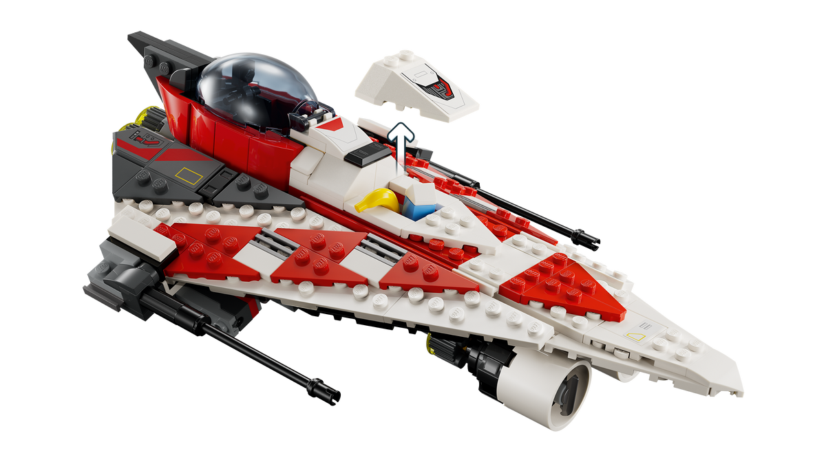 Jedi Bob's Starfighter side view showing the stud shooters on a transparent background
