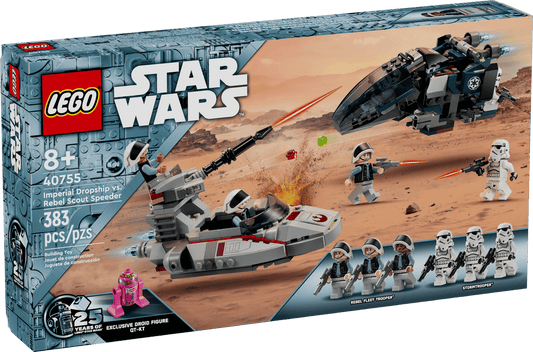 LEGO Star Wars set packaging with vehicles and characters on a desert landscape
