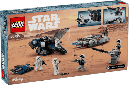 LEGO Star Wars set packaging with characters and vehicles on a desert background