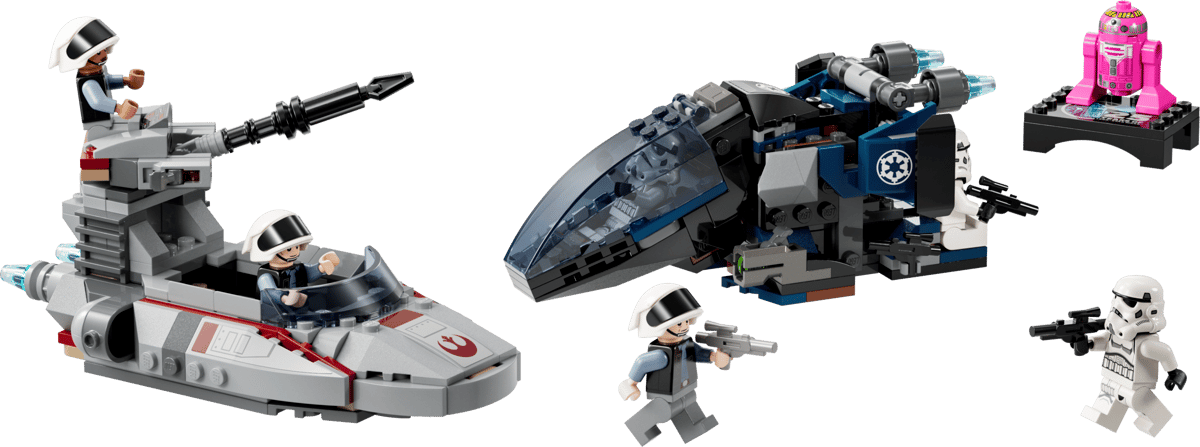 Toy spaceship and figures on a transparent background