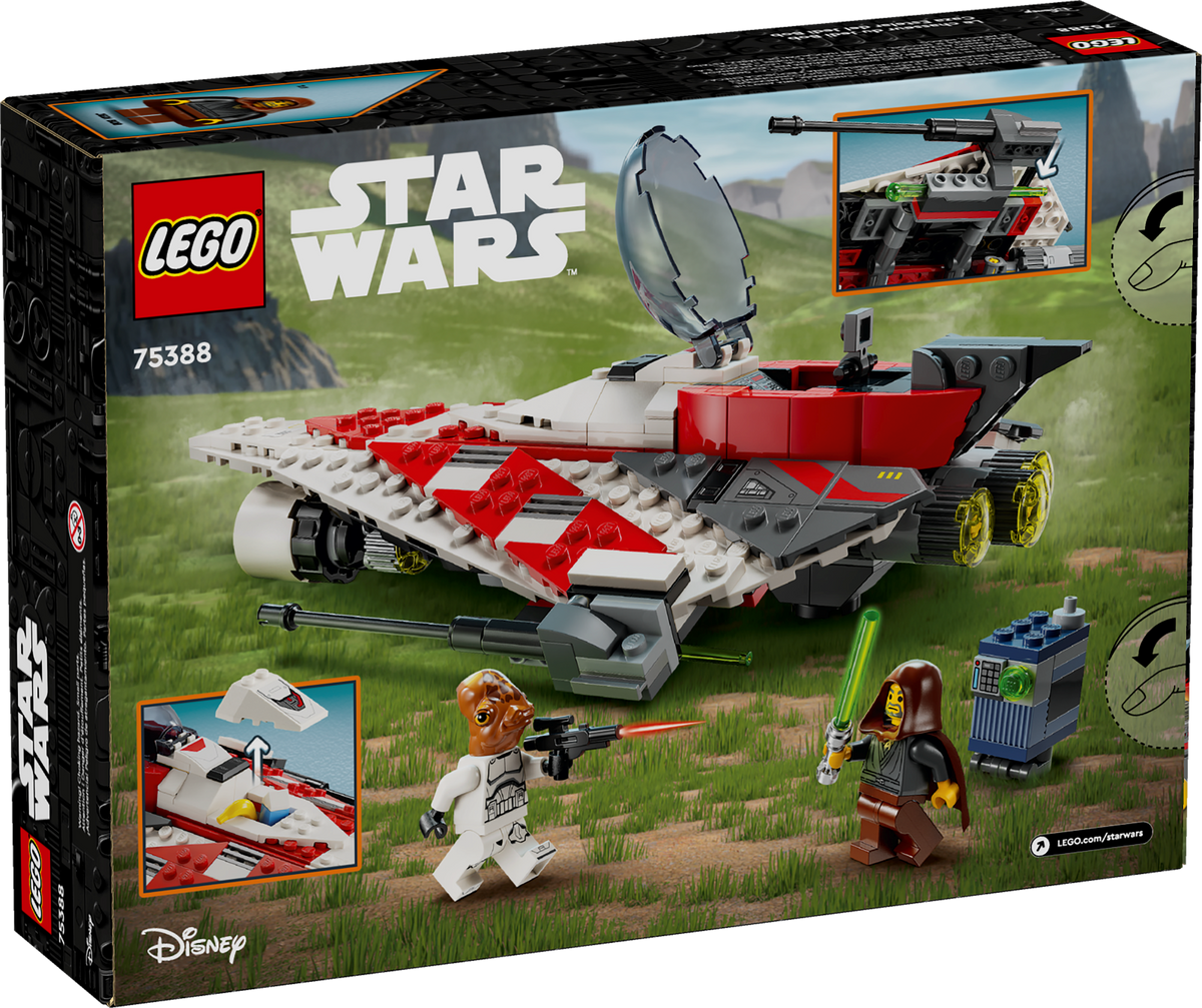 LEGO Star Wars Jedi Bob's Starfighter 75388 box back showing play features