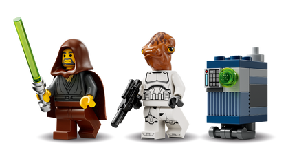 Jedi Bob, Ackbar Trooper and SR-V0 droid figure lineup on a transparent background